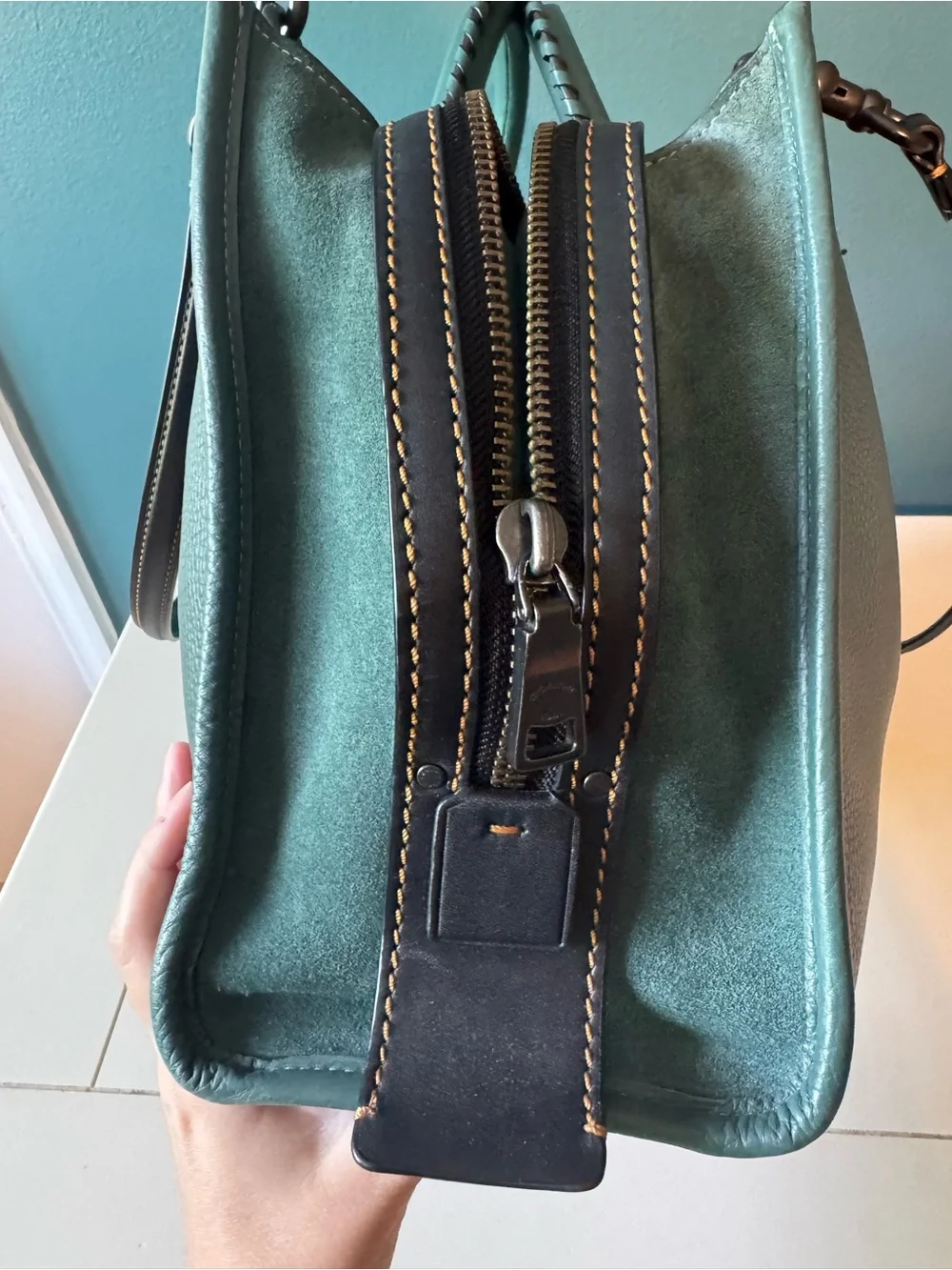 Coach 1941 Rogue with whipstitch handles in teal - Picture 5 of 11